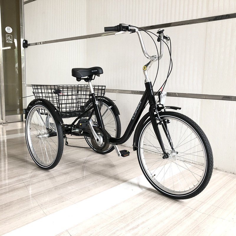 Three Wheel Bicycle 24 Inch Adult Tricycle with Rear Cargo Basket